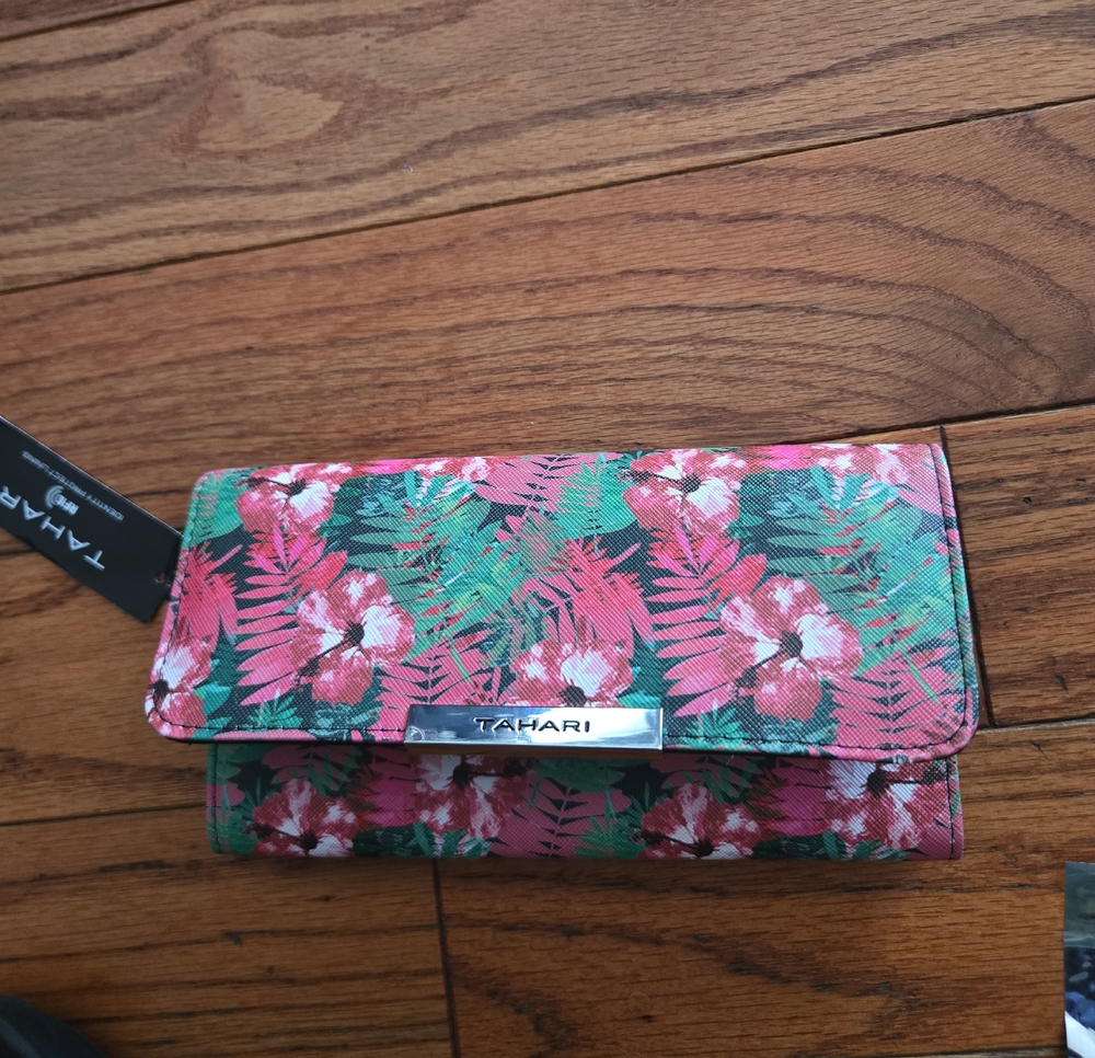 Tahari Floral Fold-Over Clutch in Pink & Green